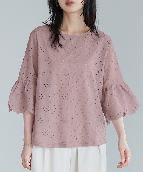 itto...(イット)の「フリル袖スカラップレースブラウス(Tシャツ/カットソー・レディース・ブラック/ベージュ/オフホワイト/ダークパープル・M/L)」の12枚目の写真