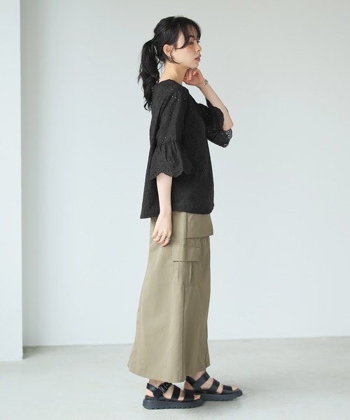 itto...(イット)の「フリル袖スカラップレースブラウス(Tシャツ/カットソー・レディース・ブラック/ベージュ/オフホワイト/ダークパープル・M/L)」の19枚目の写真