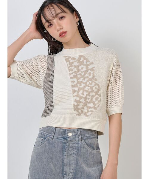 MURUA（ムルーア）の「クロシェパターンニット（ニット/セーター・レディース・ブルー/ブラック/アイボリー・FREE）」の2枚目の写真