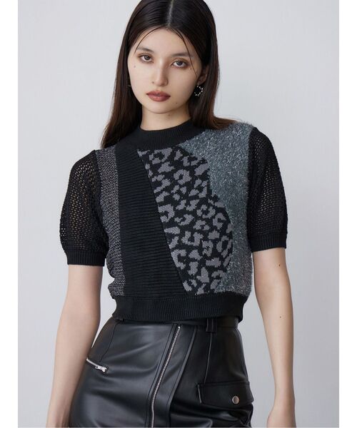 MURUA（ムルーア）の「クロシェパターンニット（ニット/セーター・レディース・ブルー/ブラック/アイボリー・FREE）」の3枚目の写真