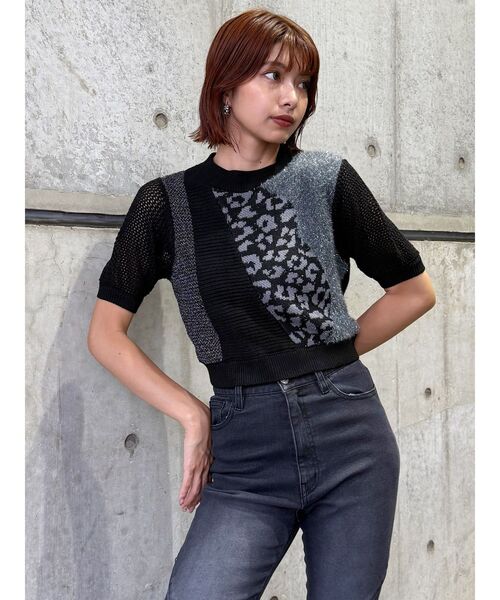 MURUA（ムルーア）の「クロシェパターンニット（ニット/セーター・レディース・ブルー/ブラック/アイボリー・FREE）」の4枚目の写真