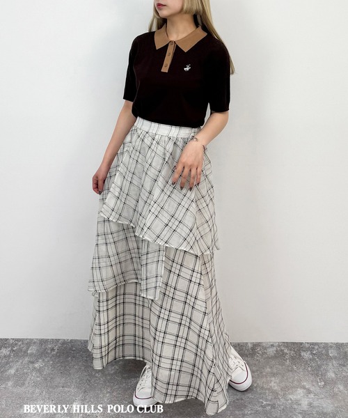 ポロシャツ ポロ 「BEVERLY HILLS POLO CLUB」透かし編みニットポロシャツ レディース BEVERLY HILLS POLO CLUB】透かし編みニットポロシャツ