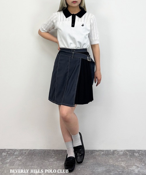 ポロシャツ ポロ 「BEVERLY HILLS POLO CLUB」透かし編みニットポロシャツ レディース セール】【BEVERLY HILLS POLO CLUB】透かし編みニット