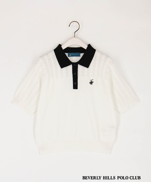 ポロシャツ ポロ 「BEVERLY HILLS POLO CLUB」透かし編みニットポロシャツ レディース BEVERLY HILLS POLO CLUB】透かし編みニットポロシャツ