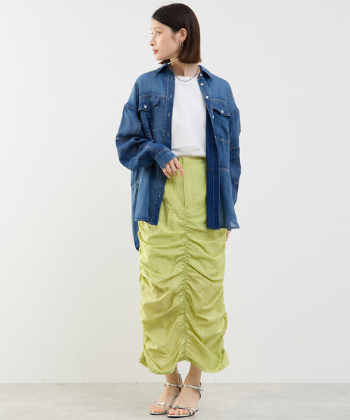 ブラウス シャツ Soffittoロゴ刺繍入りシアーデニムビックシャツ レディース Soffittoロゴ刺繍入りシアーデニムビックシャツ（シャツ