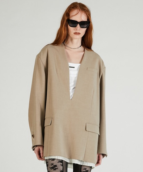 PRANK PROJECT（プランクプロジェクト）の「Vネックナロージャケットプルオーバー / V-Neck Narrow Jacket Pullover（その他アウター・レディース・ブラック/チャコールグレー/ベージュ・FREE）」の3枚目の写真