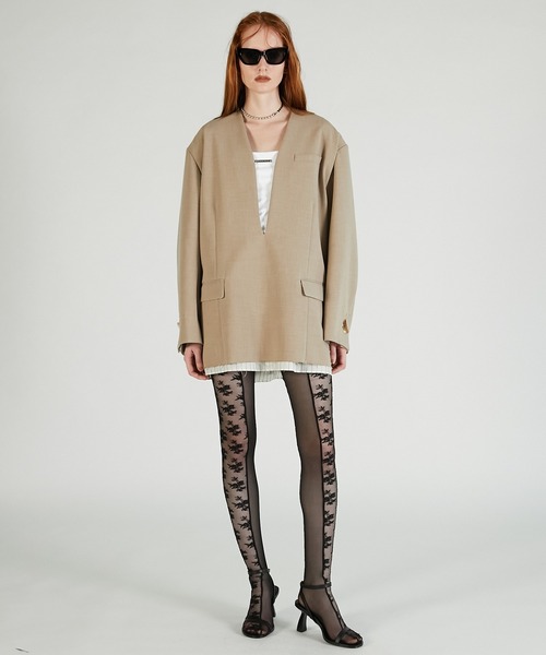 PRANK PROJECT（プランクプロジェクト）の「Vネックナロージャケットプルオーバー / V-Neck Narrow Jacket Pullover（その他アウター・レディース・ブラック/チャコールグレー/ベージュ・FREE）」の4枚目の写真