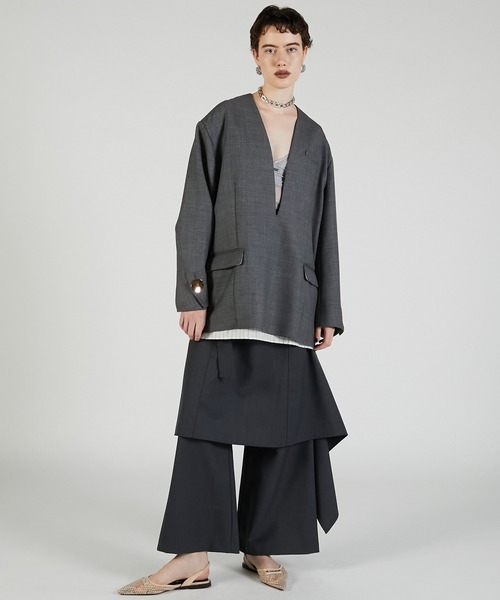 PRANK PROJECT（プランクプロジェクト）の「Vネックナロージャケットプルオーバー / V-Neck Narrow Jacket Pullover（その他アウター・レディース・ブラック/チャコールグレー/ベージュ・FREE）」の7枚目の写真