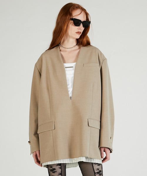 PRANK PROJECT（プランクプロジェクト）の「Vネックナロージャケットプルオーバー / V-Neck Narrow Jacket Pullover（その他アウター・レディース・ブラック/チャコールグレー/ベージュ・FREE）」の8枚目の写真