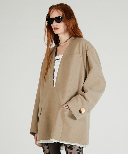 PRANK PROJECT（プランクプロジェクト）の「Vネックナロージャケットプルオーバー / V-Neck Narrow Jacket Pullover（その他アウター・レディース・ブラック/チャコールグレー/ベージュ・FREE）」の9枚目の写真