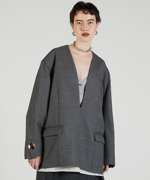 PRANK PROJECT（プランクプロジェクト）の「Vネックナロージャケットプルオーバー / V-Neck Narrow Jacket Pullover（その他アウター・レディース・ブラック/チャコールグレー/ベージュ・FREE）」の16枚目の写真