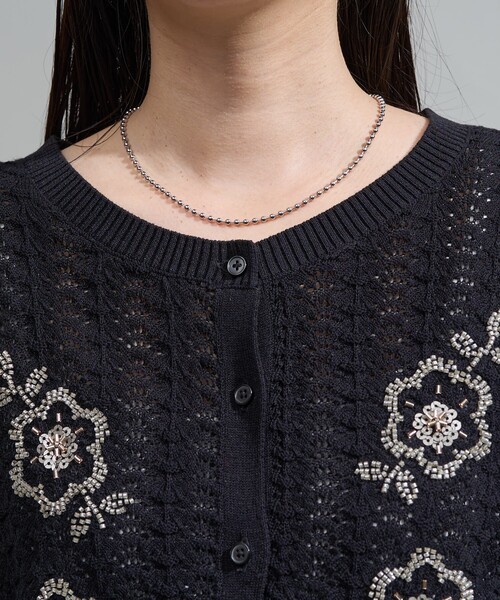 セール】透かし編み ビーズ刺繍 サマーニット カーディガン