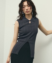 Sherbet touch amesuri polo rib knit  / シャーベットタッチアメスリポロリブニット