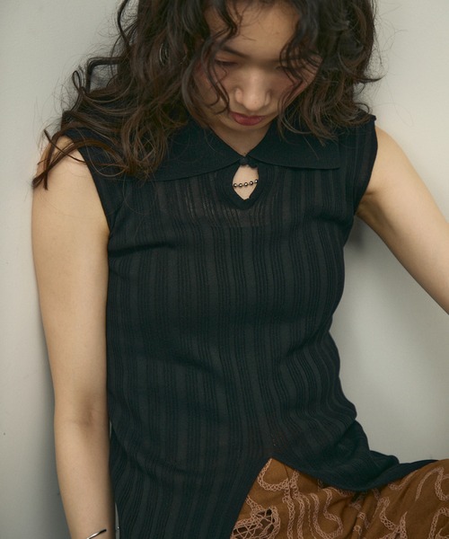 Lutim by u(ルチバイユー)の「Sherbet touch amesuri polo rib knit / シャーベットタッチアメスリポロリブニット(Tシャツ/カットソー・レディース・ブラック/チャコールグレー/ベージュ・FREE)」の9枚目の写真