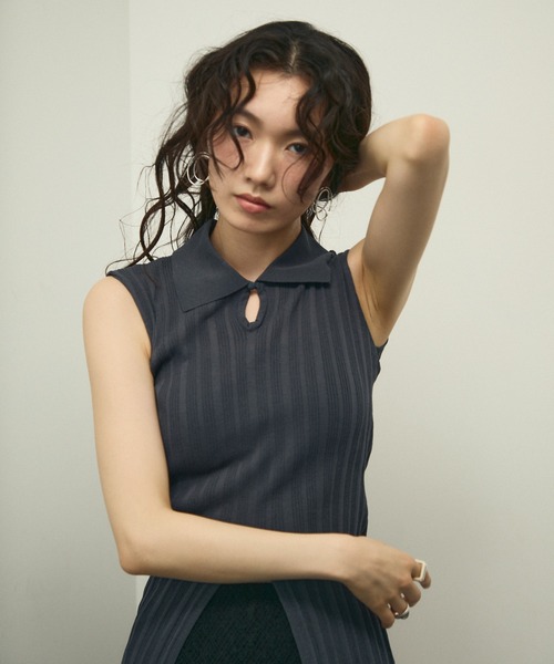 Lutim by u(ルチバイユー)の「Sherbet touch amesuri polo rib knit / シャーベットタッチアメスリポロリブニット(Tシャツ/カットソー・レディース・ブラック/チャコールグレー/ベージュ・FREE)」の12枚目の写真