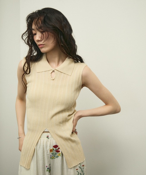 Lutim by u(ルチバイユー)の「Sherbet touch amesuri polo rib knit / シャーベットタッチアメスリポロリブニット(Tシャツ/カットソー・レディース・ブラック/チャコールグレー/ベージュ・FREE)」の20枚目の写真