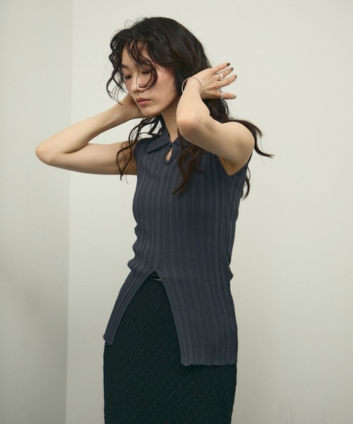 Lutim by u(ルチバイユー)の「Sherbet touch amesuri polo rib knit / シャーベットタッチアメスリポロリブニット(Tシャツ/カットソー・レディース・ブラック/チャコールグレー/ベージュ・FREE)」の13枚目の写真