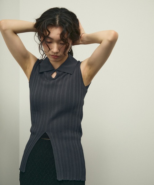 Lutim by u(ルチバイユー)の「Sherbet touch amesuri polo rib knit / シャーベットタッチアメスリポロリブニット(Tシャツ/カットソー・レディース・ブラック/チャコールグレー/ベージュ・FREE)」の19枚目の写真