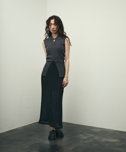 Lutim by u(ルチバイユー)の「Sherbet touch amesuri polo rib knit / シャーベットタッチアメスリポロリブニット(Tシャツ/カットソー・レディース・ブラック/チャコールグレー/ベージュ・FREE)」の15枚目の写真