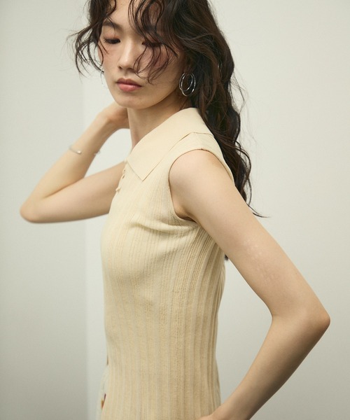 Lutim by u(ルチバイユー)の「Sherbet touch amesuri polo rib knit / シャーベットタッチアメスリポロリブニット(Tシャツ/カットソー・レディース・ブラック/チャコールグレー/ベージュ・FREE)」の21枚目の写真