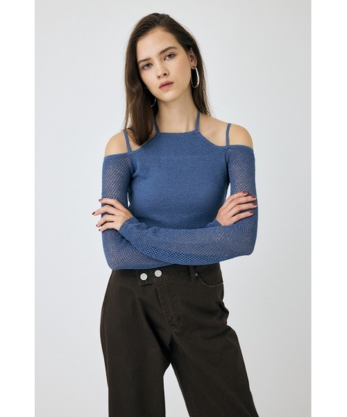 MOUSSY(マウジー)の「OPEN SHOULDER HALTER ニットトップス(ニット/セーター・レディース・ベージュ/ブルー/アイボリー/ブラック・FREE)」の11枚目の写真