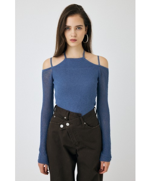 MOUSSY(マウジー)の「OPEN SHOULDER HALTER ニットトップス(ニット/セーター・レディース・ベージュ/ブルー/アイボリー/ブラック・FREE)」の13枚目の写真