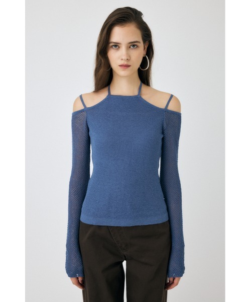 MOUSSY(マウジー)の「OPEN SHOULDER HALTER ニットトップス(ニット/セーター・レディース・ベージュ/ブルー/アイボリー/ブラック・FREE)」の14枚目の写真