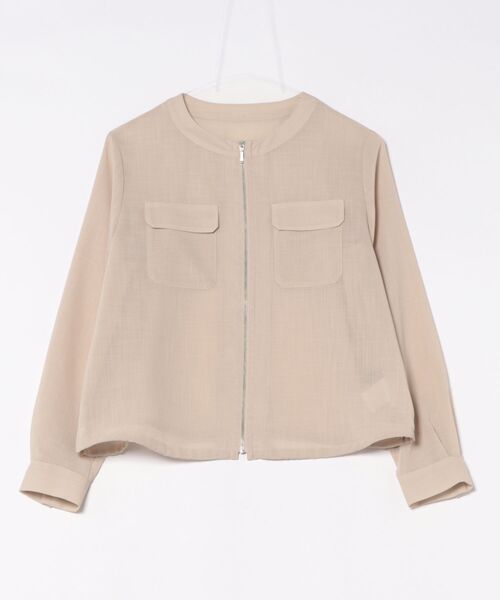 NEWYORKER（ニューヨーカー）の「リサイクルポリエステルシアーローン ジップアップブルゾン（テーラードジャケット・レディース・ベージュ/ダークグレー・11号/9号）」の2枚目の写真