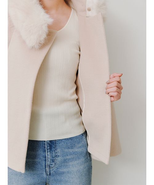 SNIDEL（スナイデル）の「ショートケープコート（チェスターコート・レディース・グレー/アイボリー/バーガンディー・F）」の17枚目の写真