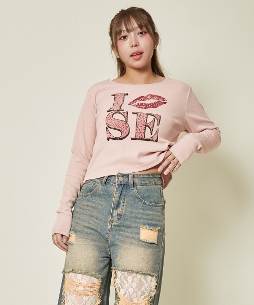 セール】《リップロゴ×くしゅディテール》Y2K映えトップス／丈感