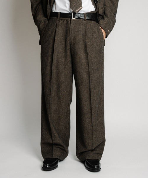 セール】Herringbone side zip wide slacks（スラックス）｜Subciety