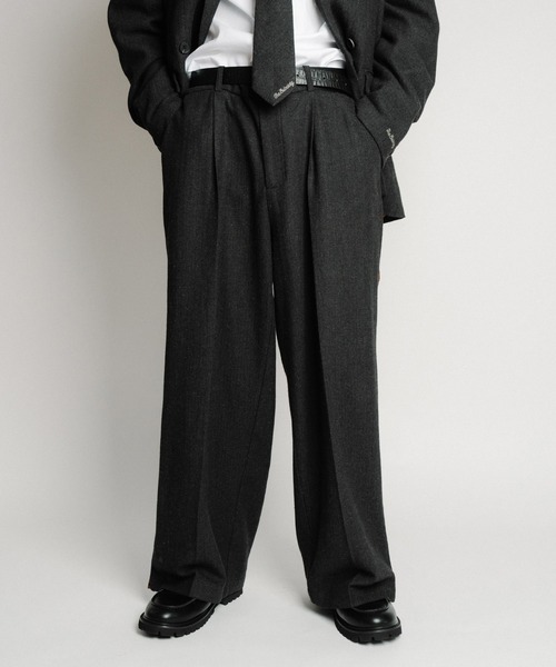 セール】Herringbone side zip wide slacks（スラックス）｜Subciety