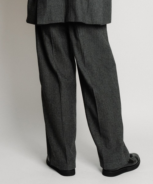 【美品】Subciety ヘリンボーンサイドジップワイドスラックス M ブラウン SUBCIETY】(サブサエティ）