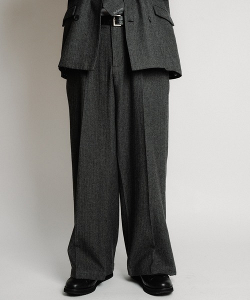 Herringbone side zip wide slacks（スラックス）｜Subciety