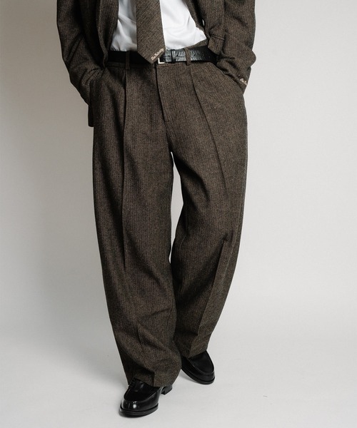 セール】Herringbone side zip wide slacks（スラックス）｜Subciety