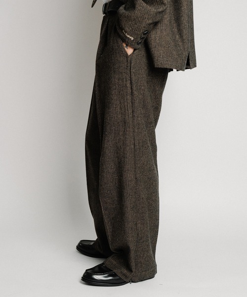 Herringbone side zip wide slacks（スラックス）｜Subciety