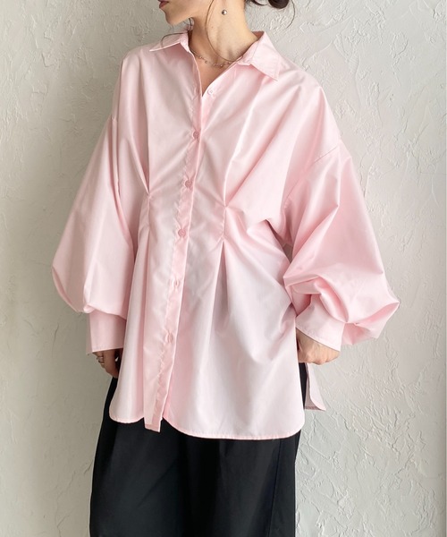 She's Closet（シーズクローゼット）の「長袖オーバーサイズ ウエストタック ロングカラーシャツ ブラウス（シャツ/ブラウス・レディース・ブルー/ブラウン/チャコールグレー/ホワイト/ピンク/イエロー・FREE）」の6枚目の写真