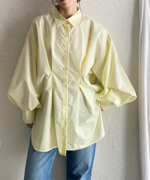 She's Closet（シーズクローゼット）の「長袖オーバーサイズ ウエストタック ロングカラーシャツ ブラウス（シャツ/ブラウス・レディース・ブルー/ブラウン/チャコールグレー/ホワイト/ピンク/イエロー・FREE）」の5枚目の写真