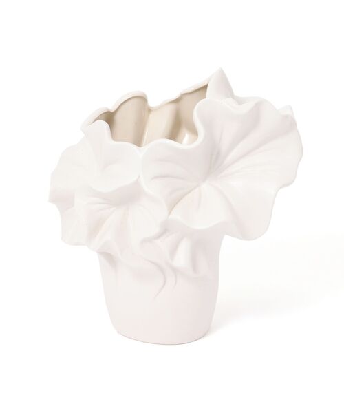セラミック ラッフル フラワーベース M ホワイト（フラワーベース