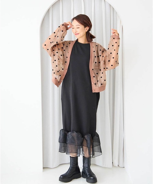 M y u(ミュー)の「裾シアーフリル ストレッチワンピース(ワンピース・レディース・ブラック系1/ホワイト系1/ホワイト系2/ブラック系2・FREE)」の13枚目の写真