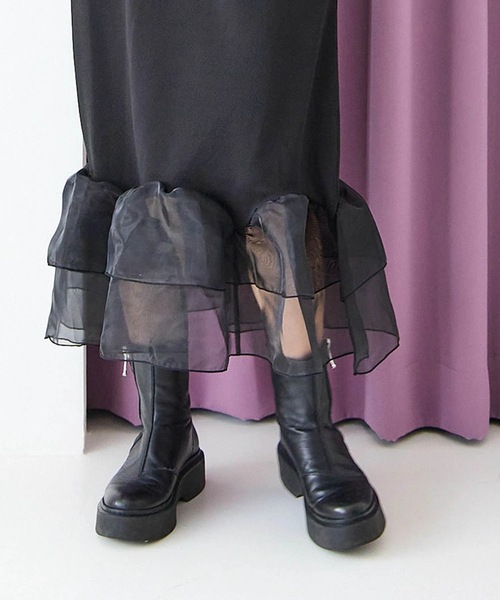 M y u(ミュー)の「裾シアーフリル ストレッチワンピース(ワンピース・レディース・ブラック系1/ホワイト系1/ホワイト系2/ブラック系2・FREE)」の12枚目の写真