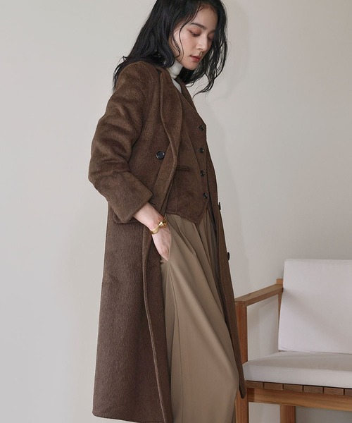 ELFRANK（エルフランク）の「【ウール50％】チェスターコート ベスト 2点セット ロングコート ウールコート（チェスターコート・レディース・キャメル/ブラウン/チャコールグレー・FREE）」の5枚目の写真