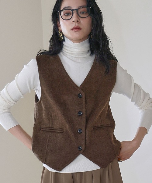 ELFRANK（エルフランク）の「【ウール50％】チェスターコート ベスト 2点セット ロングコート ウールコート（チェスターコート・レディース・キャメル/ブラウン/チャコールグレー・FREE）」の7枚目の写真