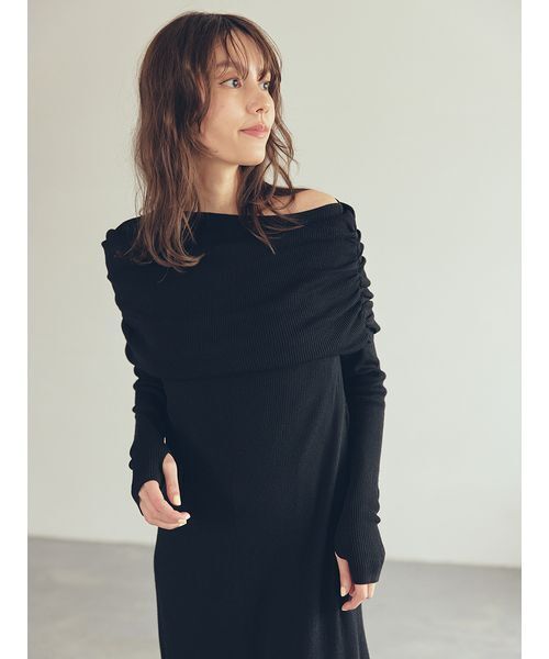 セットアイテム】2wayスヌードオフショルリブニットワンピース