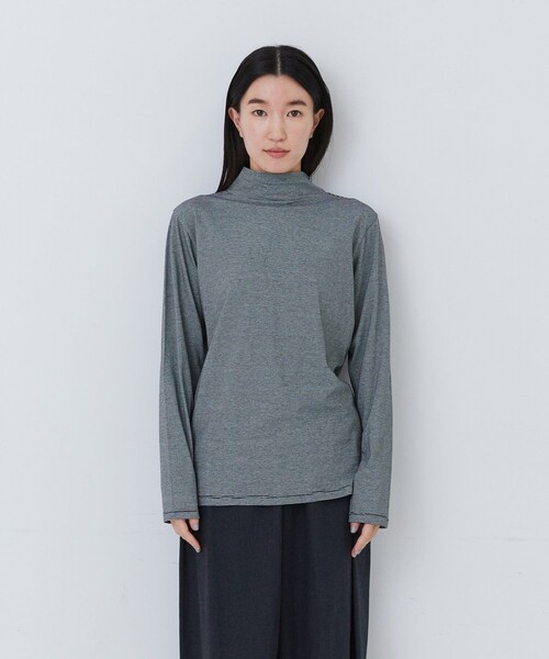 conges payes ADIEU TRISTESSE(コンジェ ペイエ アデュートリステス)の「ハイネックベア天竺(Tシャツ/カットソー・レディース・ブラック/オフホワイト/ストライプ/ライトグレー/ピンク・FREE)」の7枚目の写真