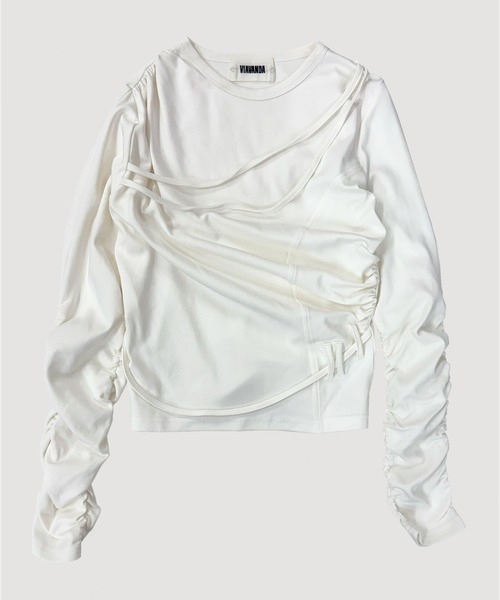 VIAVANDA（ヴィアヴァンダ）の「STRINGS LONG SLEEVE（Tシャツ/カットソー・レディース・ブラック/ホワイト・FREE）」の5枚目の写真