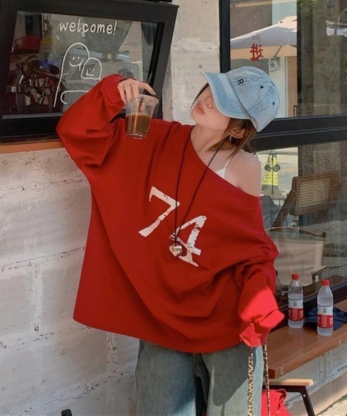 LETee(レティー)の「WITHYOU&94プリントカットソー(Tシャツ/カットソー・レディース・グレー/レッド・FREE)」の6枚目の写真