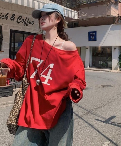 LETee(レティー)の「WITHYOU&94プリントカットソー(Tシャツ/カットソー・レディース・グレー/レッド・FREE)」の7枚目の写真