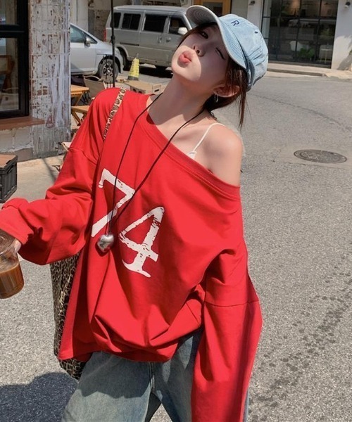 LETee(レティー)の「WITHYOU&94プリントカットソー(Tシャツ/カットソー・レディース・グレー/レッド・FREE)」の8枚目の写真