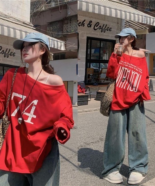 LETee(レティー)の「WITHYOU&94プリントカットソー(Tシャツ/カットソー・レディース・グレー/レッド・FREE)」の14枚目の写真